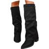 Generico Stivali Donna Invernali-Stivali da Donna Polpaccio con Blocco Gamba Larga in Pelle con Risvolto Stivaletti Punta Boots Eleganti per Autunno Invernale