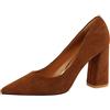 HIPPOSEUS Scarpe Tacco a Blocco Pump Marrone per Donna con Punta Chiusa Eleganti Scarpe Décolleté con Tacco Grosso 8.5CM,37 EU