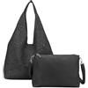 ANGELO Set di Borsa da Donna in Ecopelle, Hobo Bag a Spalla Traforata, Tote a Sacca con Pochette a Tracolla Regolabile, Elegante Capiente per Uso Quotidiano, Lavoro, Shopping, Università (Nero)