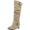 Generico Stivali Lunghi Donna con Zeppa Decorazione alla Moda in Pelle Scamosciata Solida Eleganti e Comodi per Occasioni Speciali