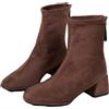 WXDTW Stivali con punta quadrata da donna, vintage, con tacco alto e grosso, con cerniera posteriore, stivaletti casual antiscivolo in pelle scamosciata solida, Marrone, 36.5 EU