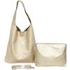 ANGELO Borsa a Spalla da Donna in Pelle PU, Borsa a Sacca 2in1 con Pochette e Tracolla Rimovibile, Hobo Tote Elegante Grande Capienza, per Lavoro, Ufficio, Università, Viaggio (Oro)