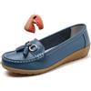 MASHANGGOU Donna Orthopedic Leather Moccasin, Classic Moccasins Rubber Non Slip Soles Casual Low Top Slip-on Loafers for Office Travel Driving Flats, Blu, 38 EU