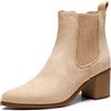 DREAM PAIRS Stivaletti Chelsea da donna a punta con tacco grosso, Pelle scamosciata, 5.5