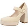 Onewus Scarpe con plateau Mary Jane stile vintage in tessuto opaco - Tacchi alti retrò con tacco spesso, beige., 36 EU