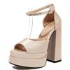 Lroey Reoly Donna Tacco Alto a Blocco Sandals con Plateau Square Toe Scarpe da Sera Ls901 Oro Numero 35 EU