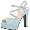 Lroey Reoly Sandali con Tacco Alto Donna, Sandali Peep Toe Moda Tacco a Blocco Scarpe da Festa con Plateau con Cinturino Alla Caviglia 077 Blu Numero 35 EU