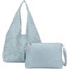 ANGELO Set di Borsa da Donna in Ecopelle, Hobo Bag a Spalla Traforata, Tote a Sacca con Pochette a Tracolla Regolabile, Elegante Capiente per Uso Quotidiano, Lavoro, Shopping, Università (Celeste)