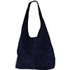 AMBRA Moda WL818, pochette, borsa a tracolla, shopper, da donna, in vera pelle, Blu (Blu scuro), X-Large
