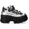 New Rock M-106WALL-C16 Stivaletti gotici in pelle nera argento metallizzato, Argento, 39 EU