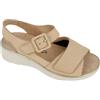 Hergos H5801 - Sandalo donna in pelle morbidssima e tessuto elasticizzato a doppia fascia con plantare estraibile - Carmen/Griselast Beige