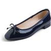 Feversole Women's Square Toe Fashion Flat,Punta Quadrata Tacco Basso Slip On Flats in Pelle vegana Verniciata Blu Navy 42 EU