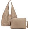 ANGELO Set di Borsa da Donna in Pelle PU, Hobo Bag a Spalla Traforata, Tote a Sacca con Pochette a Tracolla Regolabile, Elegante Capiente per Uso Quotidiano, Lavoro, Shopping, Università