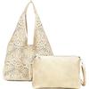 ANGELO Set di Borsa da Donna in Pelle PU, Hobo Bag a Spalla Traforata, Tote a Sacca con Pochette a Tracolla Regolabile, Elegante Capiente per Uso Quotidiano, Lavoro, Shopping, Università