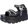 FQLGJMY Scarpe di stile punk femminili gothic grasse vegane con stelle del cranio catena del cuore incrociata rivetto scivolamento aperto del dito sulla piattaforma cuneo scivolo sandali Pantofole di spiaggia