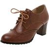 Generisch Oxford, scarpe stringate da donna, vintage, da lavoro, con lacci, in pelle, con tacco, marrone, 37 EU