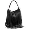 WM WEDMAY Wedmay, Borsa a tracolla da donna con frange, in morbida pelle sintetica, Nero (Stile 1: nero.), Large