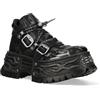 New Rock Stivali Alla Caviglia NEWWALL020-C4 Unisex in Pelle Nera, Stile Gotico Biker, Platform Punk.