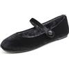 Feversole Women's Velvet Mary Jane Scarpe Basse Classiche Décolleté Eleganti Mary Jane con Fibbia Morbida Scarpe da Ballo per Balletto per Donna Velluto Nero Foderato di Pelliccia 42