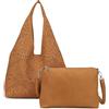 ANGELO Set di Borsa da Donna in Pelle PU, Hobo Bag a Spalla Traforata, Tote a Sacca con Pochette a Tracolla Regolabile, Elegante Capiente per Uso Quotidiano, Lavoro, Shopping, Università
