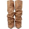 Generic Stivali Donna Alti Ginocchio Punta Tacco Spesso Moda Casual Eleganti Autunno Inverno Comodi Morbidi Avvolgente Pieghettato Avvolgenti Lavorazione Pregiata