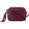 Montte Di Jinne - 100% Made in Italy - Borsa a tracolla da donna in morbida pelle con portachiavi nappa, Rosso scuro (prugna rossa)
