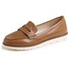 Feversole Comfort Women's Leather Daily Loafer, Pelle da Donna Loafer Giornaliero Driving Flats Flessibile Walking Boat Shoes Pelle Liscia vegana Cammello con Fibbia Dorata 38