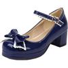 Asterisco Donna Tacco a Blocco Mary Jane con Plateau Bowknot Tacco Medio Scarpe Punta Rotonda Fibbia Eleganti Pumps, I27973Yp Blu Numero 38 EU/39Cn