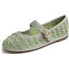Feversole Women's Mary Jane Fashion，Scarpe Basse Classiche da Donna Décolleté Eleganti Mary Jane con Fibbia Morbida Scarpe da Ballo per in Maglia Argento con Fibbia Rotonda 37