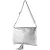 modamoda de - T241 - Borsa a tracolla in pelle italiana, Argento metallizzato, M