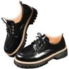 HESYSUAN Mocassini da donna con punta rotonda e plateau, con lacci e plateau, con tacco a blocco, scarpe Oxfords casual da lavoro, comode e eleganti, per ufficio, Nero , 46 EU
