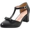 Lizoleor Mary Jane Donna Tacco Largo Medio Chiuse Sandali Con Cinturino A T Estive Retrò Casual Classiche Fiocco Francesine Nero Numero 42 EU/44CN