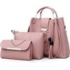 FiveloveTwo Donne 3 pezzi Set Borse Grande Tote +Borsetta+Borsa a tracolla+Pochette e Clutch Borse a Mano Spalla Tracolla Zainetto Borsa Portafoglio Handbag Set Rosa