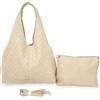 ANGELO Borsa a Spalla da Donna, Borsa a Sacca con Fori Grande Capiente, Inclusa Borsetta a Tracolla Regolabile, Shopping Bag in Pelle PU per Lavoro, Ufficio, Viaggio, Primavera Estate (Beige)