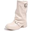 lozssnigzi Stivaletti Donna Stivali in Pelle Invernali Biker Boots Con Tacco Eleganti E Comode Stivaletto Slip-On Tinta Unita, 36-42
