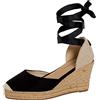 Lora Dora Donne Espadrille Zeppa Sandali Donne Strappy Zeppa in Iuta Scarpe Estive Cinturini alla Caviglia, Nero, 41 EU