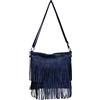Modarno Borsa a tracolla con frange in camoscio - borsa tracolla donna in pelle scamosciata (Navy Blu)