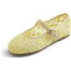 Feversole Girls Cute Dress,Ragazze Mary Jane Strap Scarpe Basse Ballerine da Principessa Scarpe da Scuola Piatte Fiore Nero Cinturino Elastico in Pizzo Giallo 31 EU