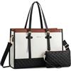 LOVEVOOK Borsa Donna PC 15.6 Pollici, Grande Borsa Lavoro per Computer, Impermeabile Shopper Laptop Tote Bag in Pelle PU e Tela, Handbag da Università Ufficio Shopper, Marrone, nero e bianco