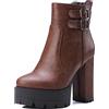 Lroey Reoly Stivaletti da Donna con Tacco a Blocco, Stivali da Vestito Tacco Alto Punta Rotonda Stivali Corti Zip Plateau Polacchine 243 Marrone Numero 37 EU