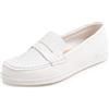 Feversole Comfort Women's Leather Daily Loafer, Pelle da Donna Loafer Giornaliero Driving Flats Flessibile Walking Boat Shoes Pelle di Grano vegana Bianca 37