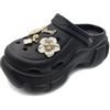 Solaud Donna Piattaforma Zoccoli Moda Accessori Decorativi Morbidi Comodi Leggeri Antiscivolo Spessa Aumentano l'altezza Modello Slip-on Spiaggia Piscina Giardino Sandali Nero Fiore 34/35