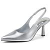 Zhabtuc Sandali con Tacco per Donna, Tacco Stiletto 8 cm Punta Chiusa, Scarpe con Cinturino Elastico, Décolleté Eleganti per Sposa e Festa, Argento, 40 EU