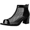 CUTEHEELS Stivali estivi da donna Coolee a rete con punta a punta aperta e tacchi a blocco e cerniere posteriori, Nero , 38 EU