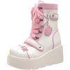 tinbarry Stivaletti Donna Stivali con Plateau Punk Gotico Stivali Stringati in Pelle PU Stivaletti Corti con Tacco Largo con Zeppa Cinturini con Fibbia Catene con Zip Scarpe Invernali