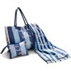 INTRECCI Set Spiaggia Telo Fouta 90x190 cm + Borsa Mare e Pochette Coordinate - Shopper 100% Cotone con Tasca e Chiusura Zip - Pochette Leggera - Modello: Amore Mare, Colore: Azzurro/Blu