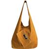 Modarno Borsa a tracolla da donna in pelle scamosciata pochette, borsa a tracolla, shopper, da donna, in vera pelle (Giallo scuro)