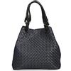 Chicca Borse Borsa a Mano Stampa Intrecciata da Donna con Tracolla in vera pelle made in Italy - 34x29x18 Cm (Blu)