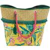Sorbetto Borsa da spiaggia elegante per donne, grande borsa da mare in paglia intrecciata con fantastico motivo stampato, dimensioni 60 x 49 x 18 cm, verde con foglie di palma.