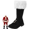 Generic Stivali da Babbo Natale da uomo, larghi, stivali da combattimento con polsini in pelliccia sintetica bianca, cerniera e cinturino con fibbia, accessori per costume di Babbo Natale, calzature per